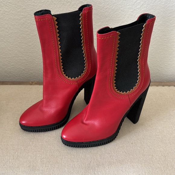 Like New Tod's Red and Black Heeled Boots with Elastic Panels - Picture 2 of 8